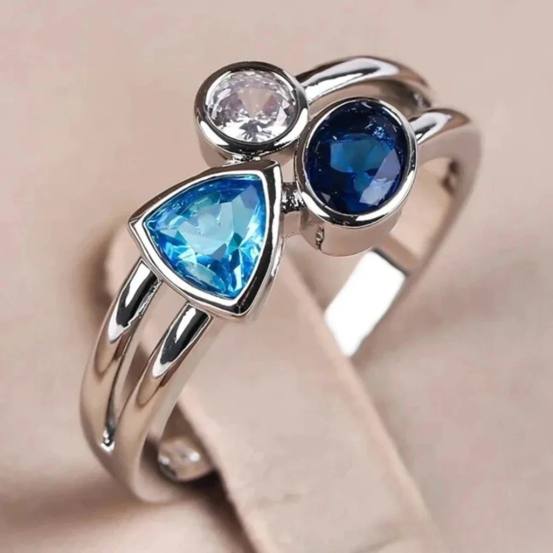Anillo de Cristal Azul Vintage