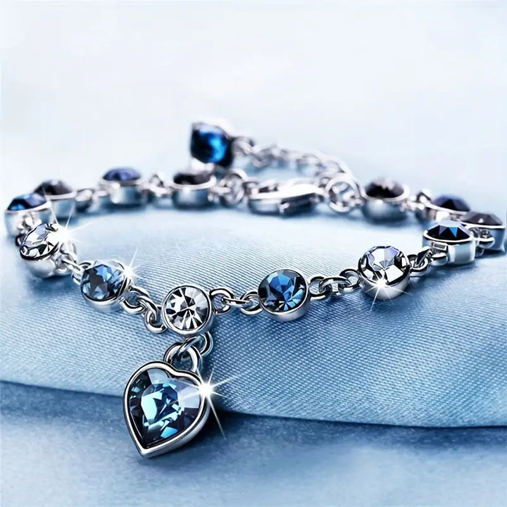 Pulsera Brillante Corazón Oceánico | Oro Blanco