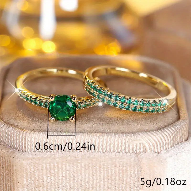 Juego de anillos dúo Serena Emerald | Oro