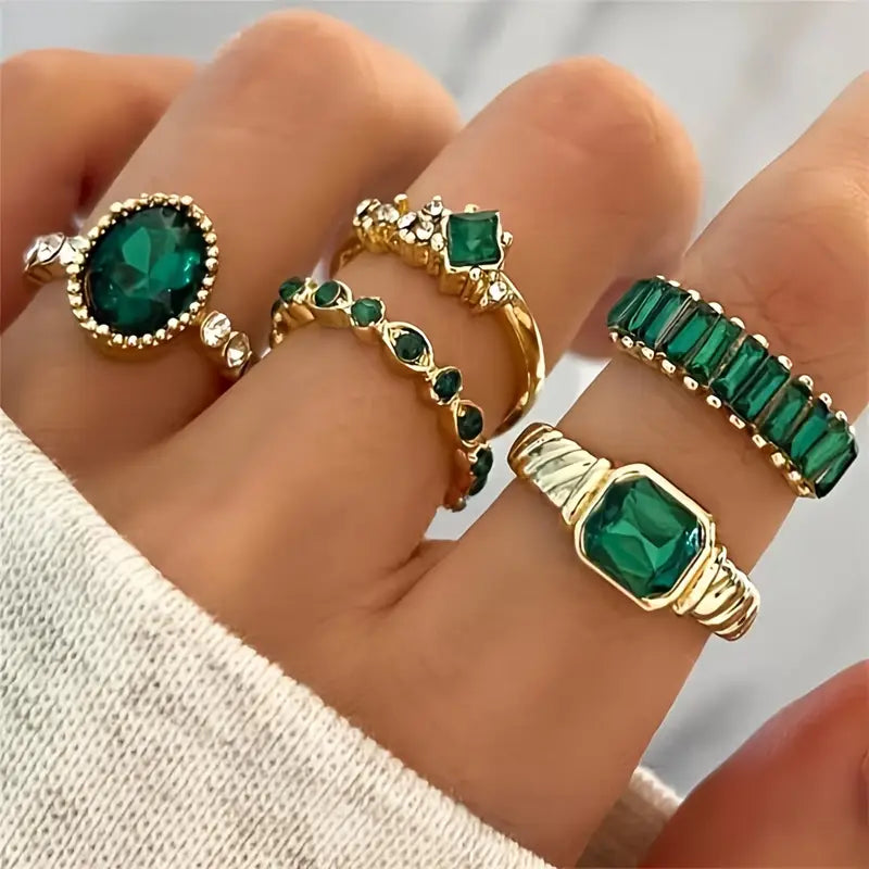 Exquisito conjunto de anillos de esmeralda de Zarina | Oro