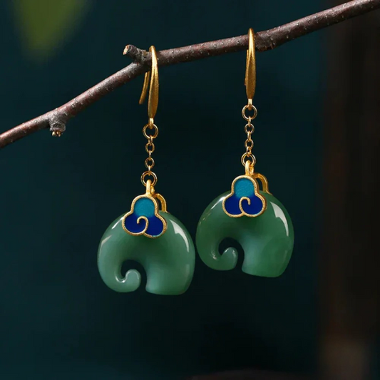 Pendientes de Elefante Verde Retro