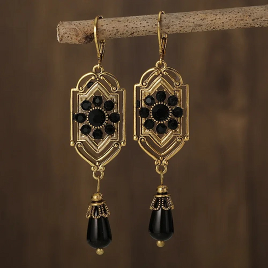 Pendientes de Gota de Cristal Negro