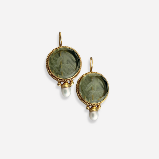 Ava™ | Pendientes vintage de perla y piedra verde para mujer