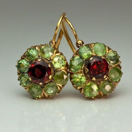 Pendientes de Cristal Verde y Rojo Retro
