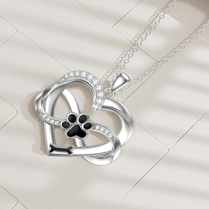 Collar de Corazón y Patita Infinito en Plata de Ley 925 con Circonitas