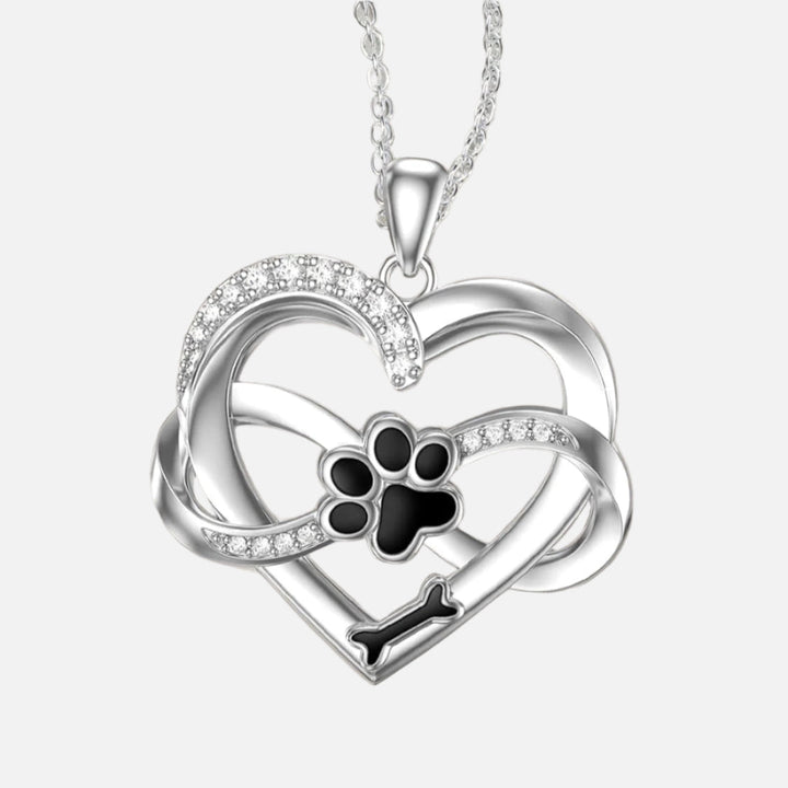 Collar de Corazón y Patita Infinito en Plata de Ley 925 con Circonitas