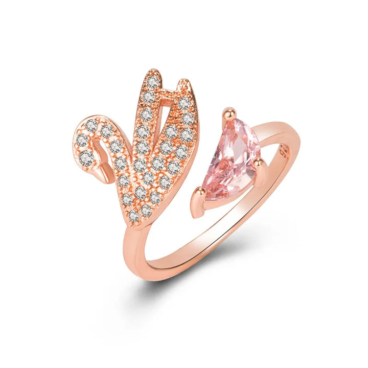 Anillo de Cristal de Cisne - Ajustable en Oro Rosa