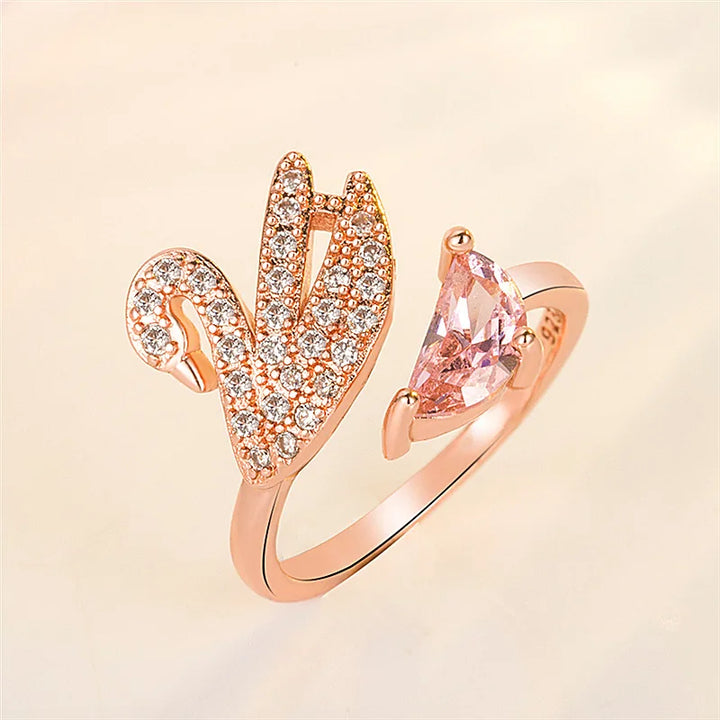 Anillo de Cristal de Cisne - Ajustable en Oro Rosa
