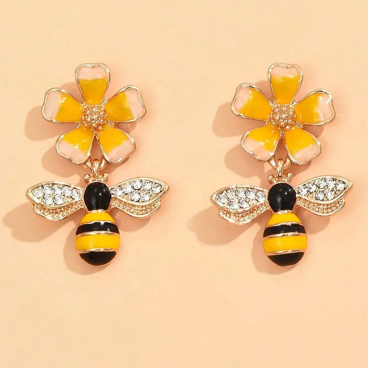Pendientes Colgantes de Abeja y Girasol