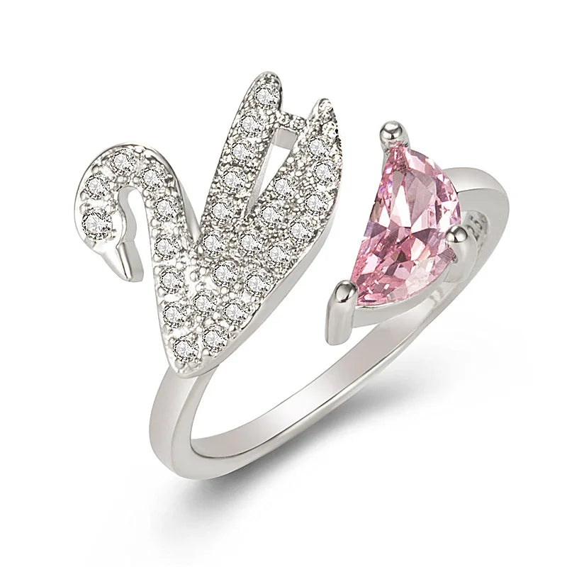 Anillo de Cristal de Cisne - Ajustable en Oro Rosa