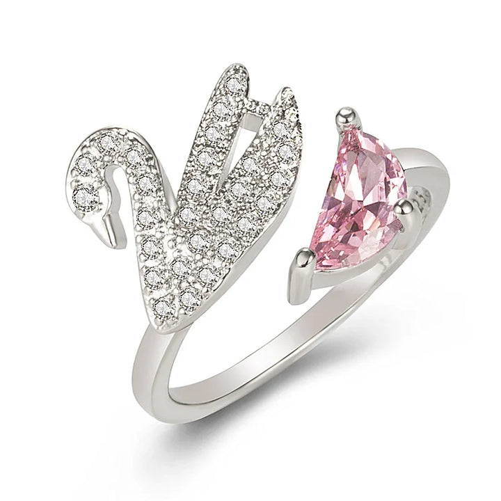 Anillo de Cristal de Cisne - Ajustable en Oro Rosa