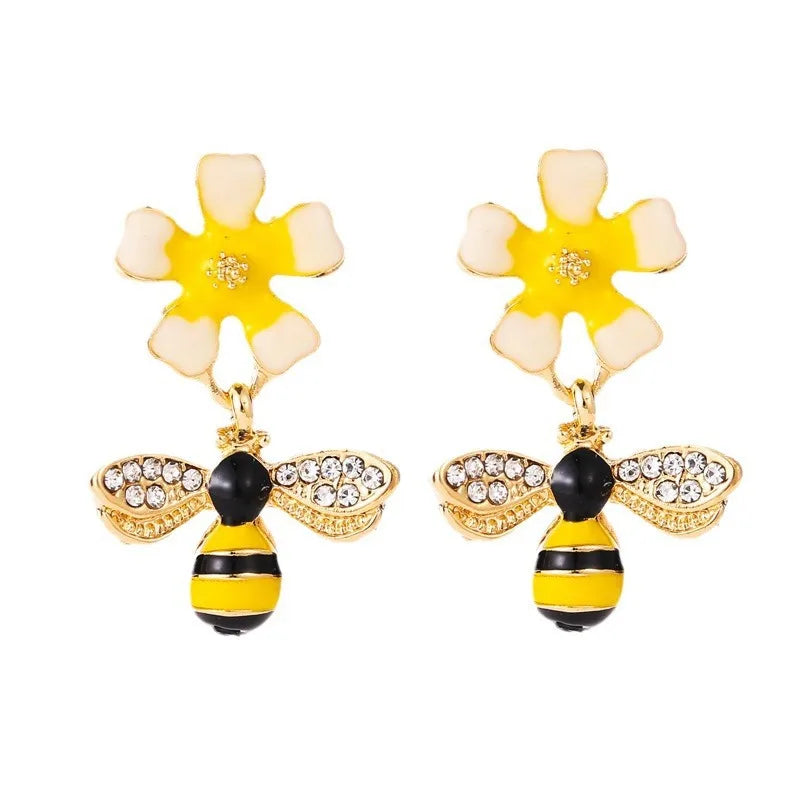 Pendientes Colgantes de Abeja y Girasol