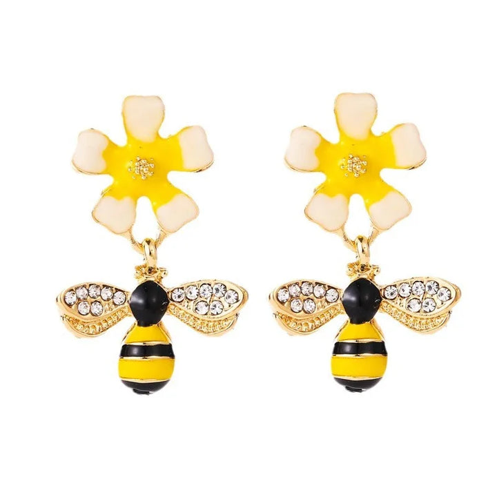 Pendientes Colgantes de Abeja y Girasol