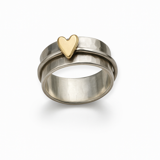 Lena™ | Anillo vintage de plata con corazón dorado para mujer