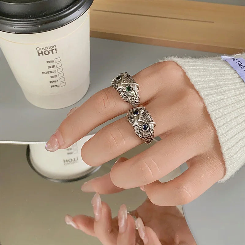 Anillo de Búho de Plata Esterlina