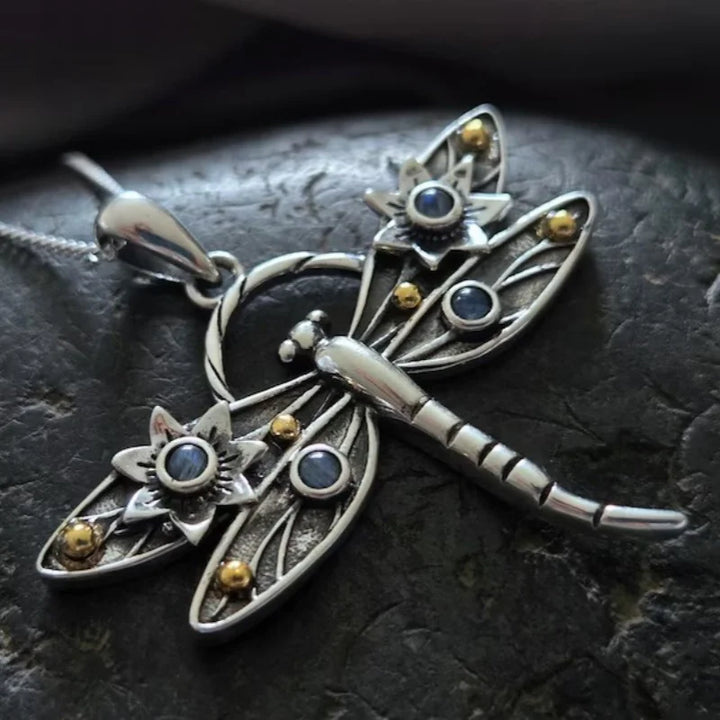 Collar de Colgante de Cristal de Libélula Vintage