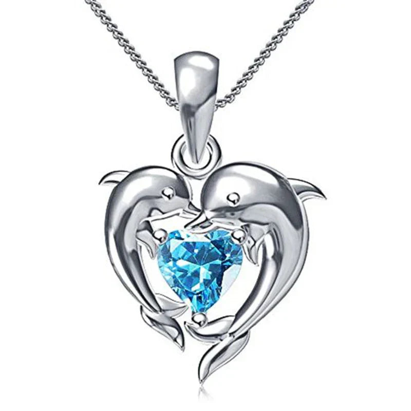 Collar de Corazón Azul Amor Delfín