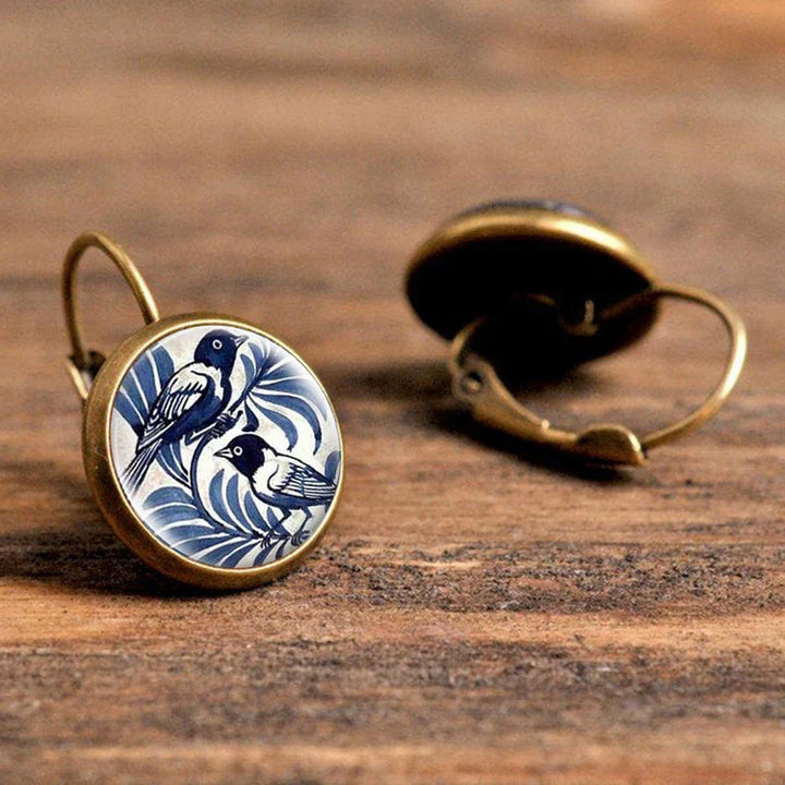 Pendientes de Domo de Cristal de Urraca Azul Vintage