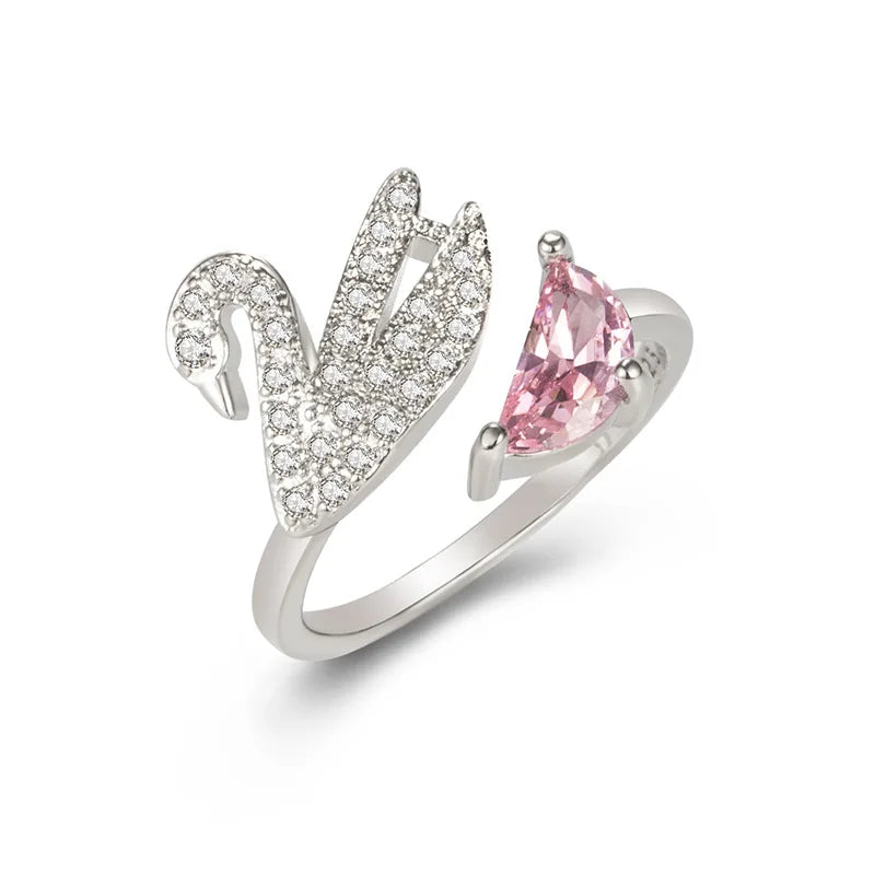 Anillo de Cristal de Cisne - Ajustable en Oro Rosa