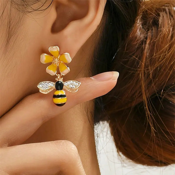 Pendientes Colgantes de Abeja y Girasol