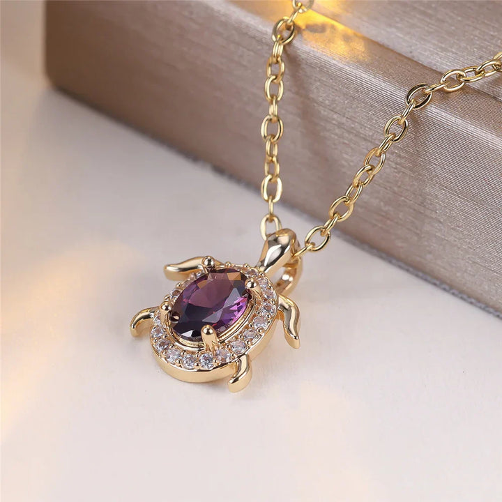 Collar de Colgante de Tortuga de Cristal Púrpura