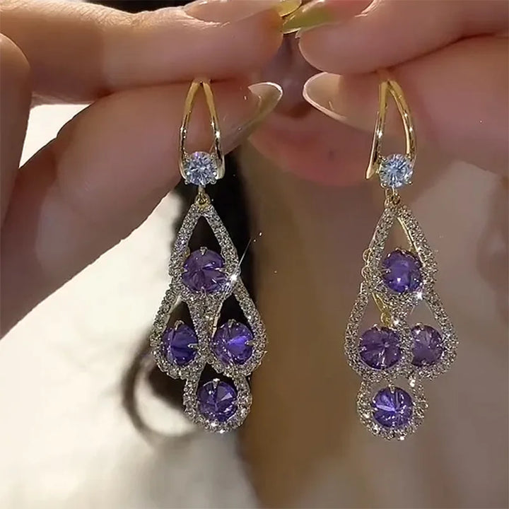 Pendientes de Gota de Cristal Púrpura 