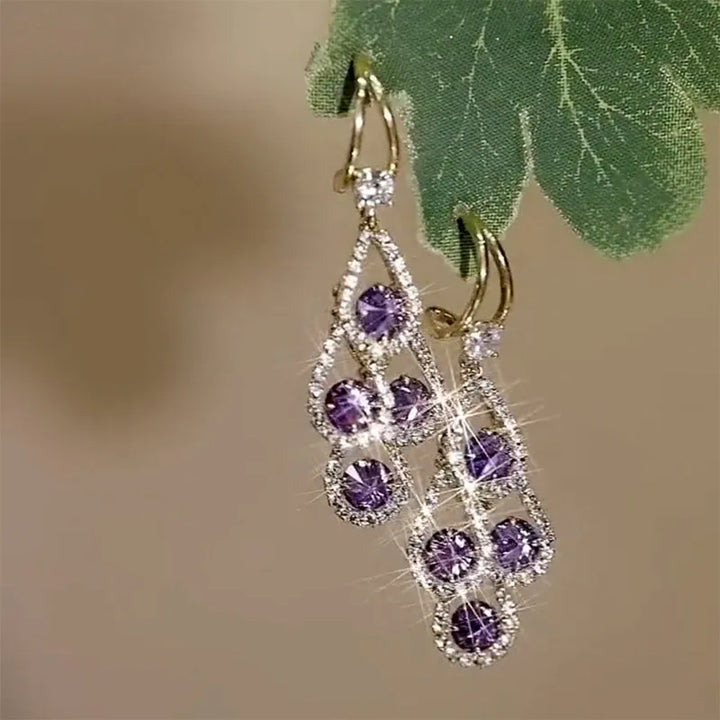 Pendientes de Gota de Cristal Púrpura 