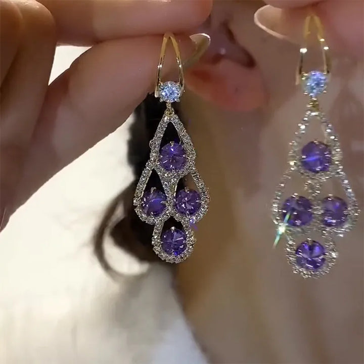 Pendientes de Gota de Cristal Púrpura 