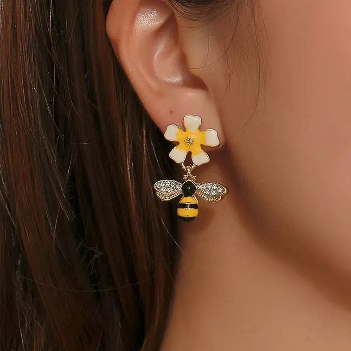 Pendientes Colgantes de Abeja y Girasol