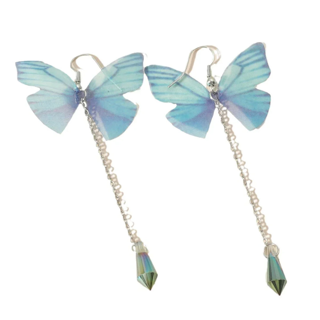 Pendientes de Borlas de Cristal Azul Mariposa