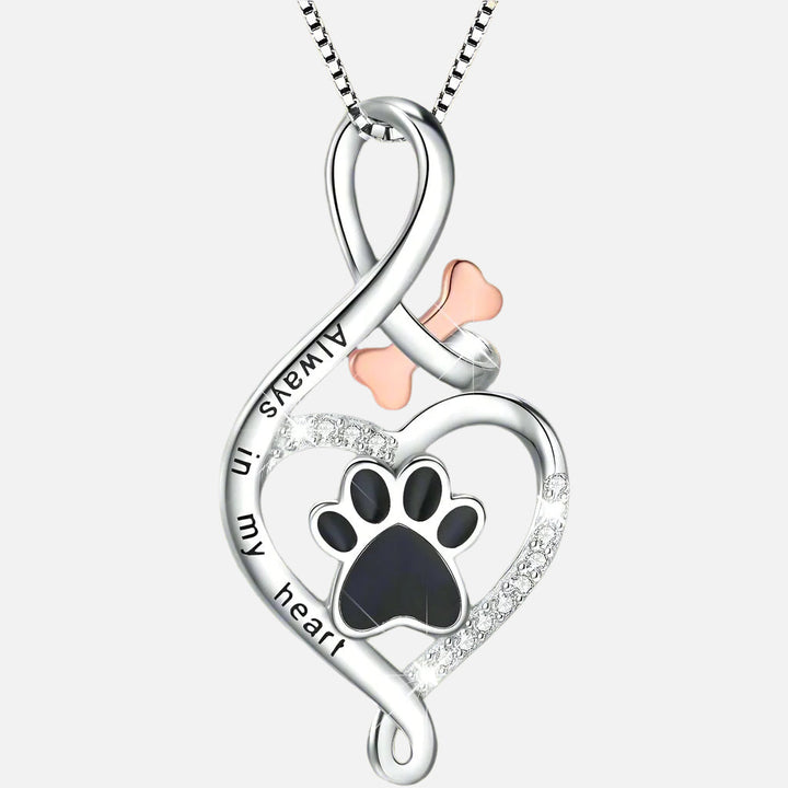 Collar Lucky Paw con Corazón, Hueso e Infinito – Colgante “Siempre en Mi Corazón”