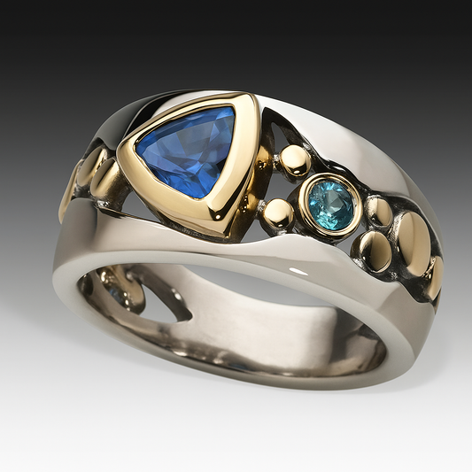 Anillo de Cristal Azul Retro