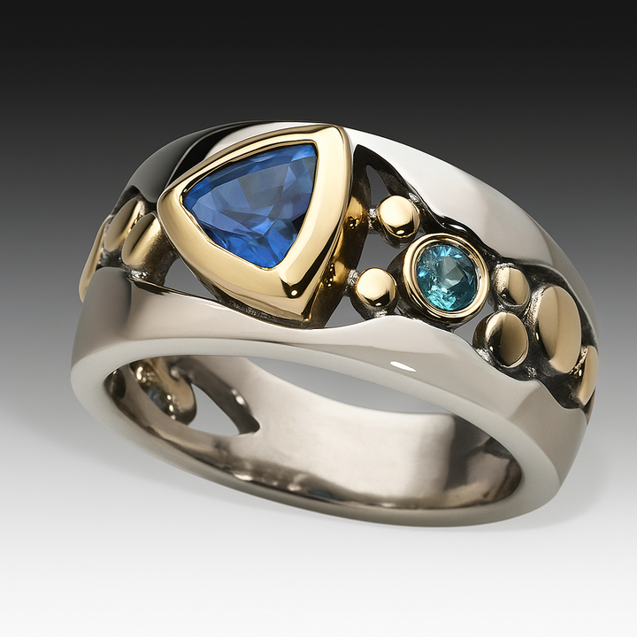 Anillo de Cristal Azul Retro 