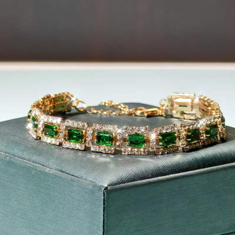 Pulsera llamativa verde esmeralda | Oro