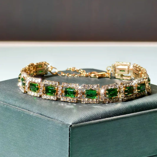 Pulsera llamativa verde esmeralda | Oro