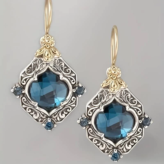Amarisse™ | Pendientes vintage de cristal azul dorado y plateado 