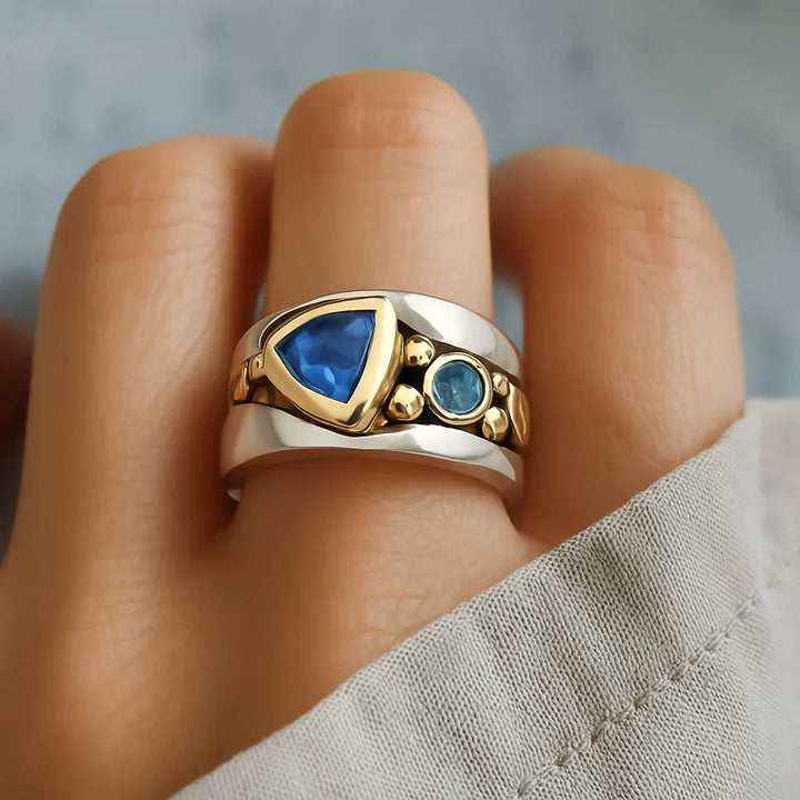 Anillo de Cristal Azul Retro 