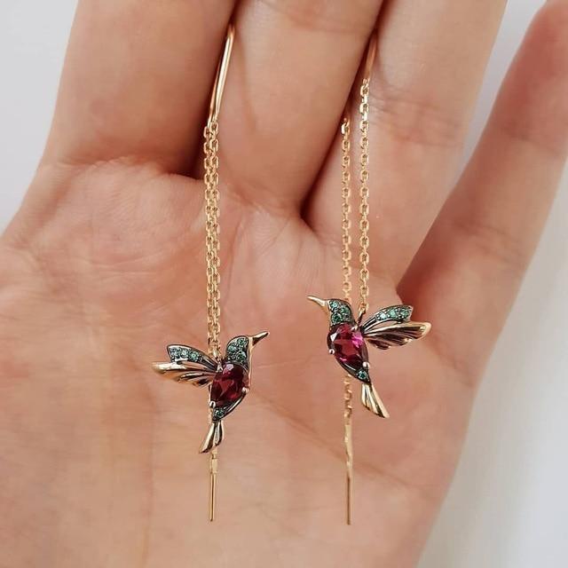 Pendientes de esmalte y circonita colibrí