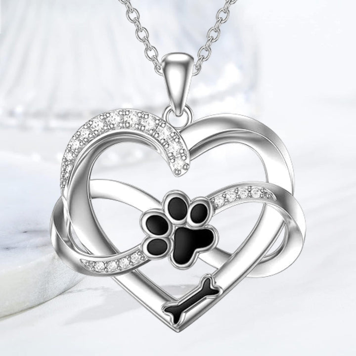 Collar de Corazón y Patita Infinito en Plata de Ley 925 con Circonitas